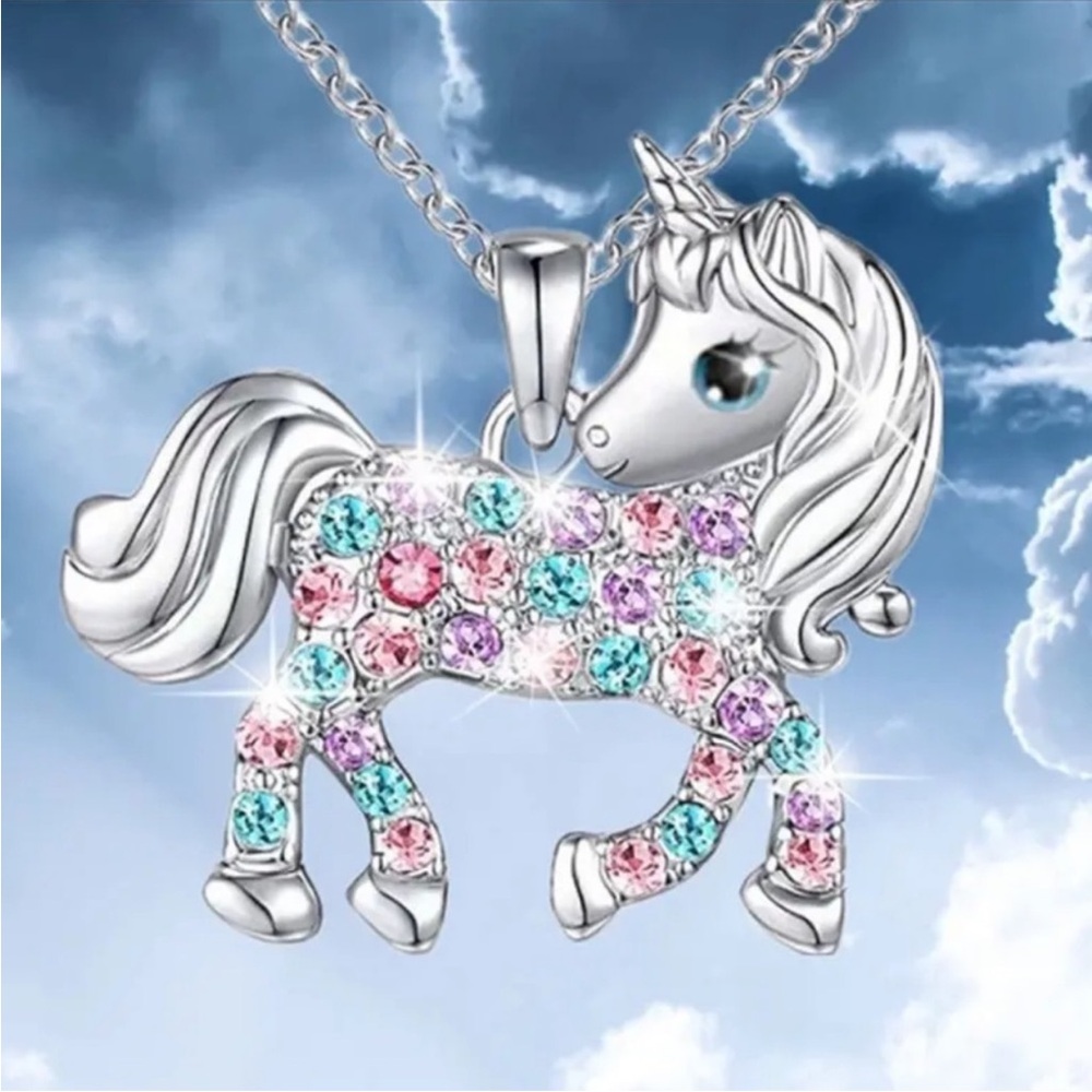 NEW Elegant Silver Unicorn Necklace with Colorful Crystals NWT - Picture 6 of 8